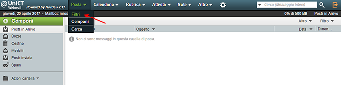 Click su 'Posta' -> 'Filtri'