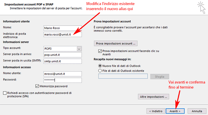 Modifica l'indirizzo e vai avanti