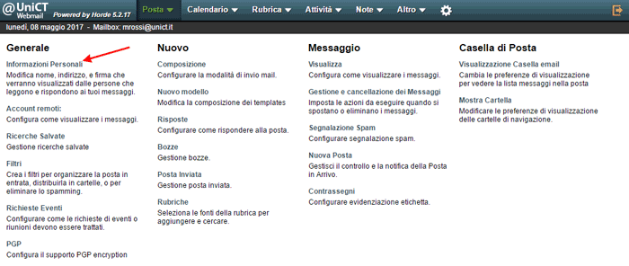 Click su PREFERENZE -> Posta